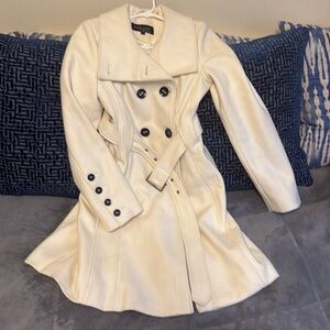 Black Rivet cream colored pea coat with black buttons small